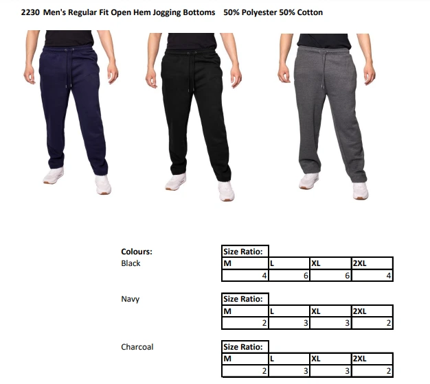 Men's Regular Fit Open Hem Jogging Bottoms - 50% Polyester