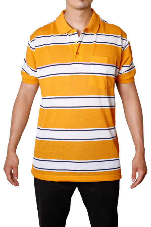 Men's Striped Pique Polo T-Shirt - 65% Polyester 35% Cotton - UrbanFit Ltd