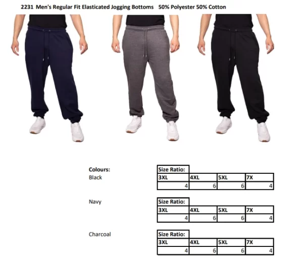 Men's Regular Fit Elasticated Jogging Bottoms- 50% Polyester